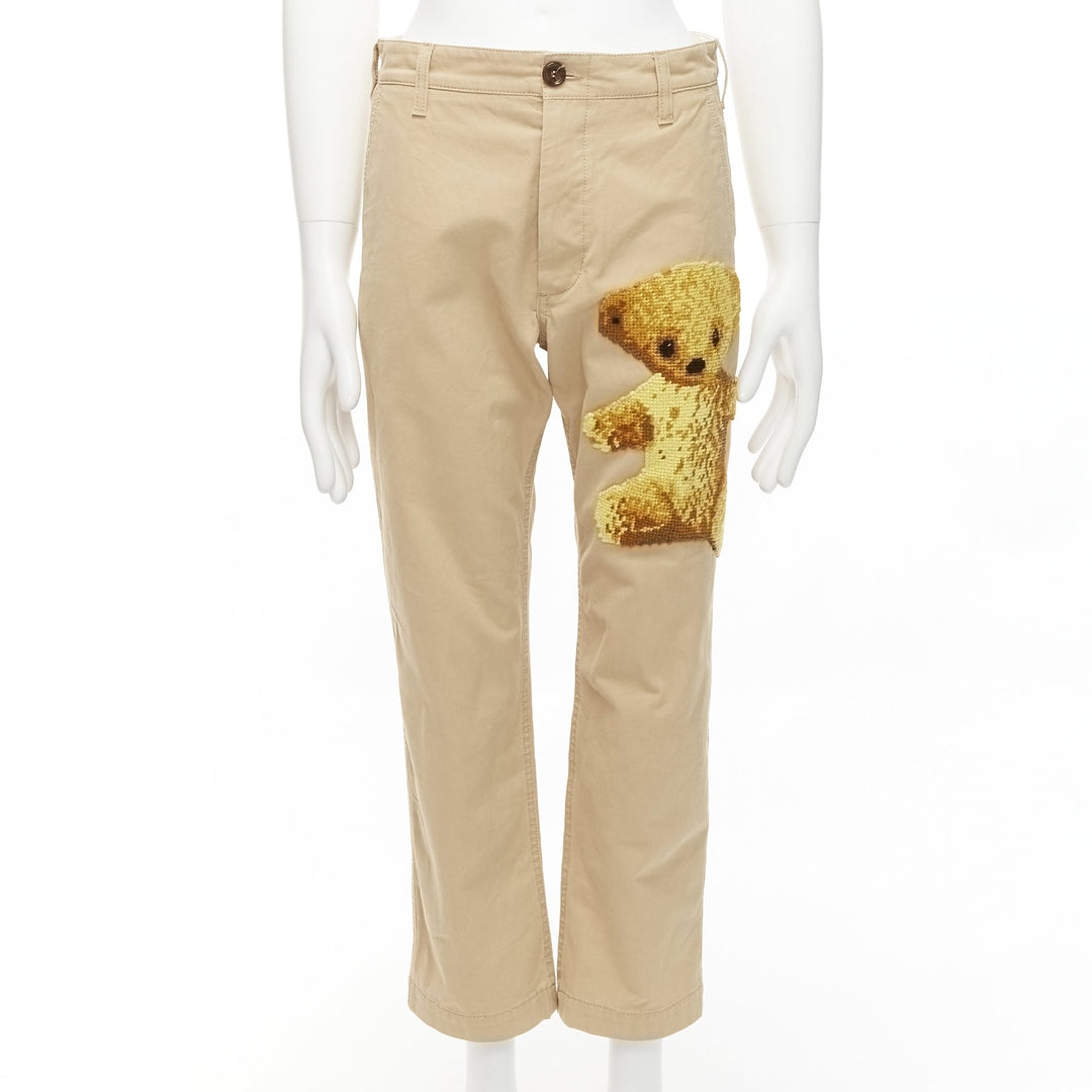 GUCCI Alessandro Michele brown Teddy Bear embroidery beige chino pants 30"