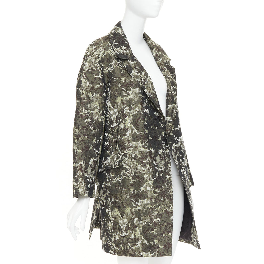 TOGA ARCHIVES multicolor green jacquard camouflage trees fleece line coat JP1 XS
