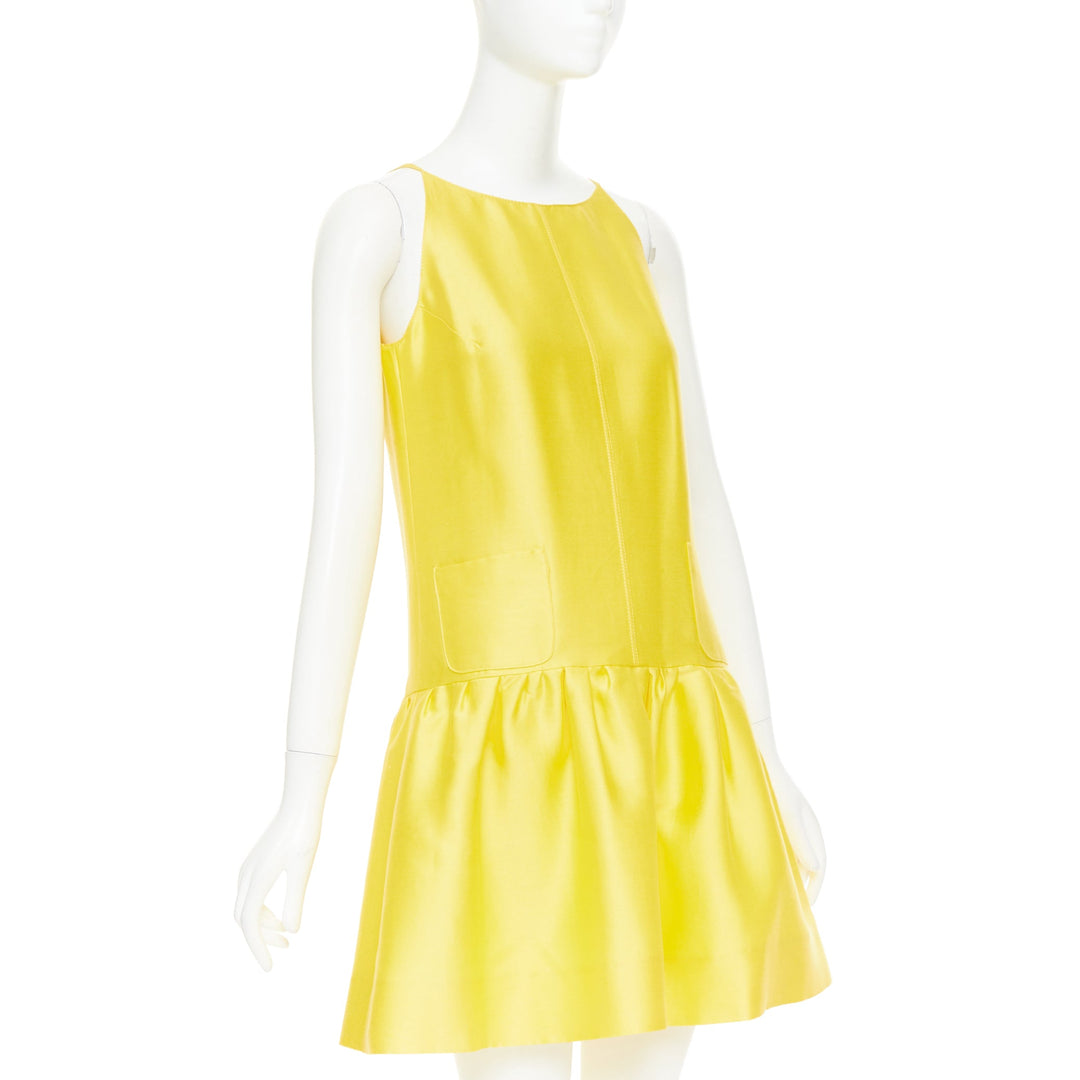 OSCAR DE LA RENTA R08 yellow cotton silk sleeveless drop waist dress US4 XXS