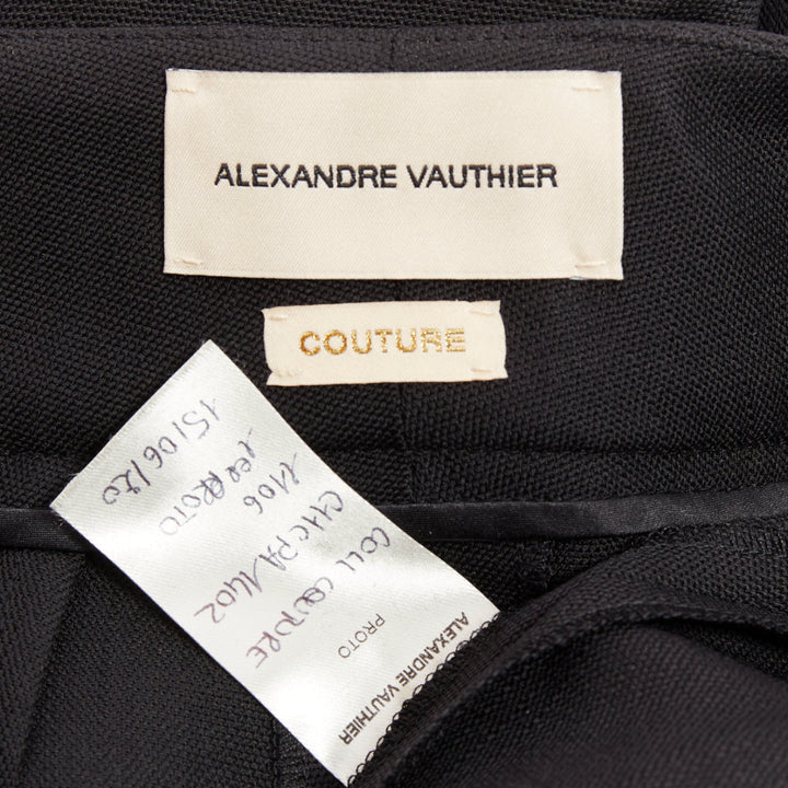 ALEXANDRE VAUTHIEr COUTURE black wool crepe dart pleated curved hem trousers