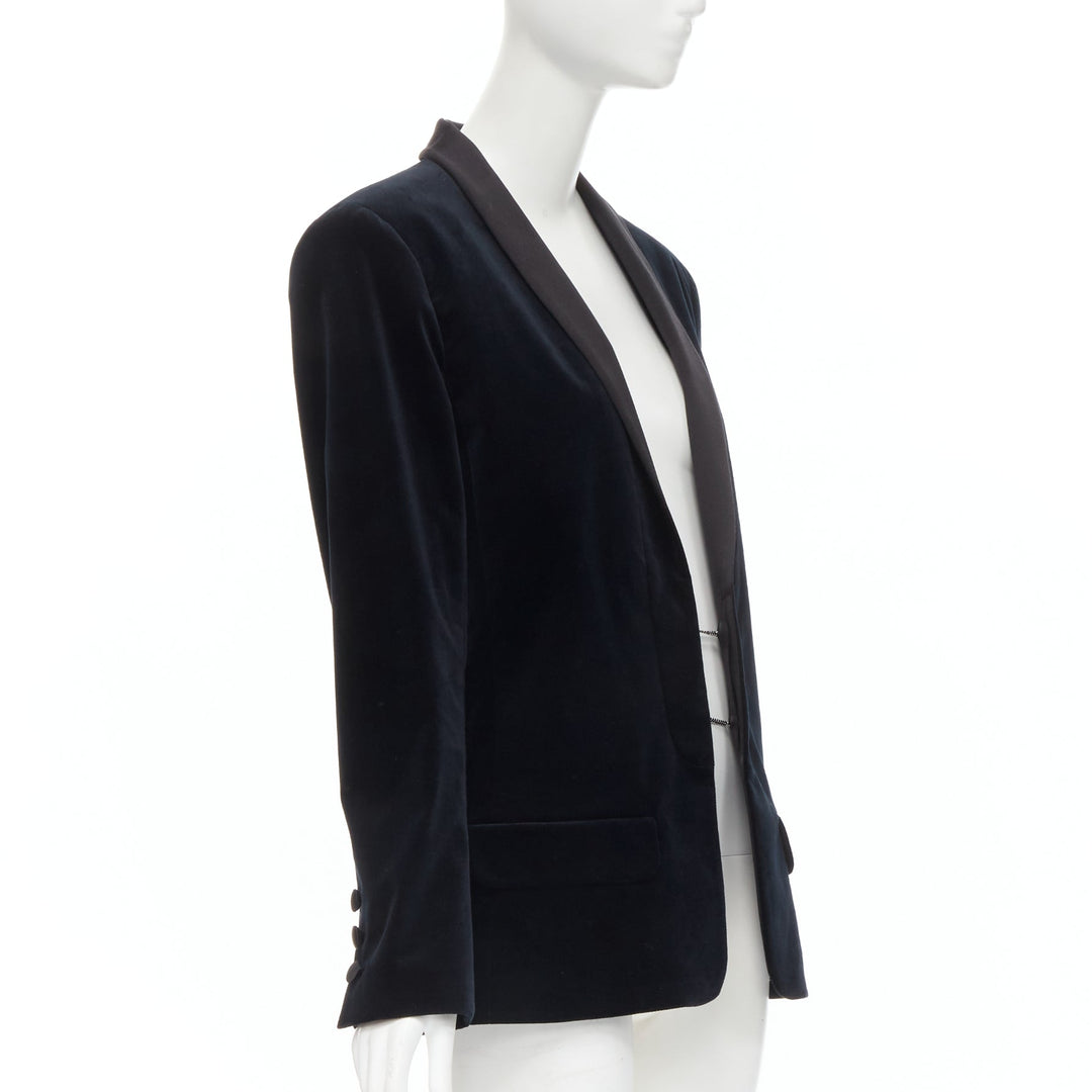 Runway CHANEL 18A Paris Hamburg Metier D'art navy velvet tuxedo blazer FR46