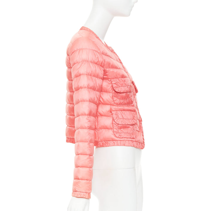 MONCLER 2013 pink ruched trim 4 pocket cropped padded jacket Sz1 S