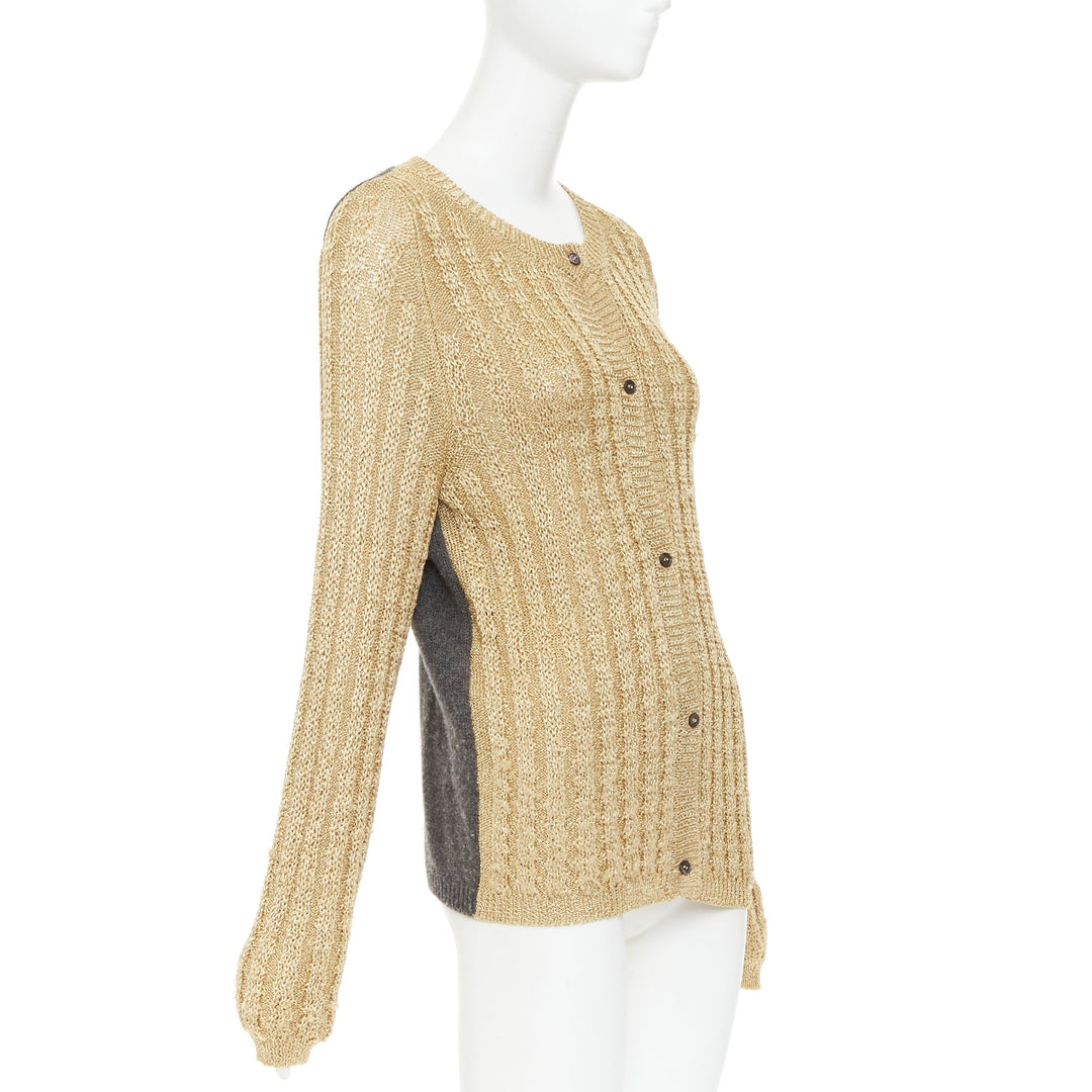 MARNI 2010 gold metallic cable knit front grey contrast back cardigan IT40 S