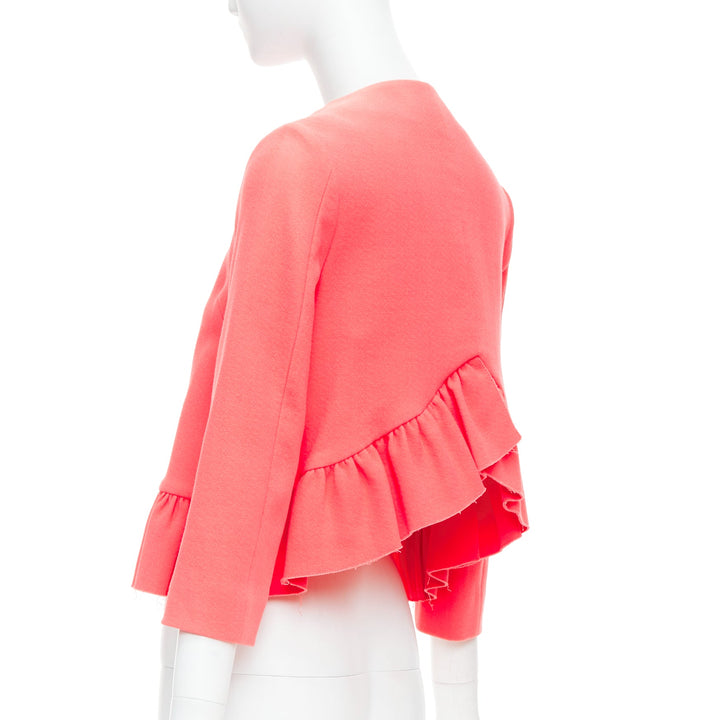 MARNI hot pink cotton blend ruffle hem zip front cropped jacket IT38 XS