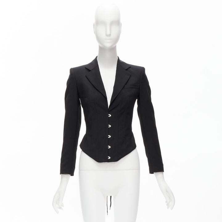JEAN PAUL GAULTIER Vintage black hook eye laced corset blazer jacket IT38 XS