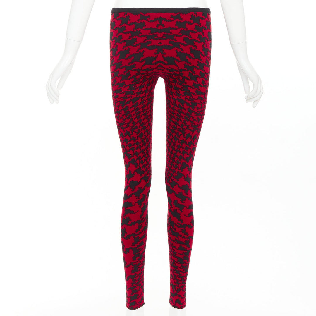 ALEXANDER MCQUEEN Vintage 2009 Horn Plenty red houndstooth wool knit leggings XS
