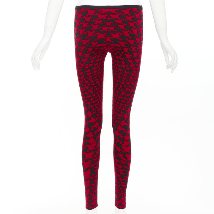 ALEXANDER MCQUEEN Vintage 2009 Horn Plenty red houndstooth wool knit leggings XS