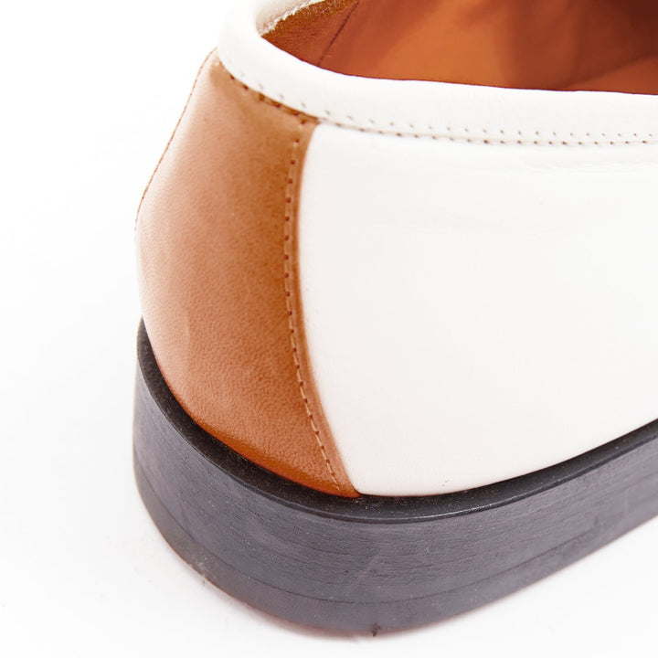 OLD CELINE Phoebe Philo white goat leather brown Triomphe horsebit loafer EU37.5