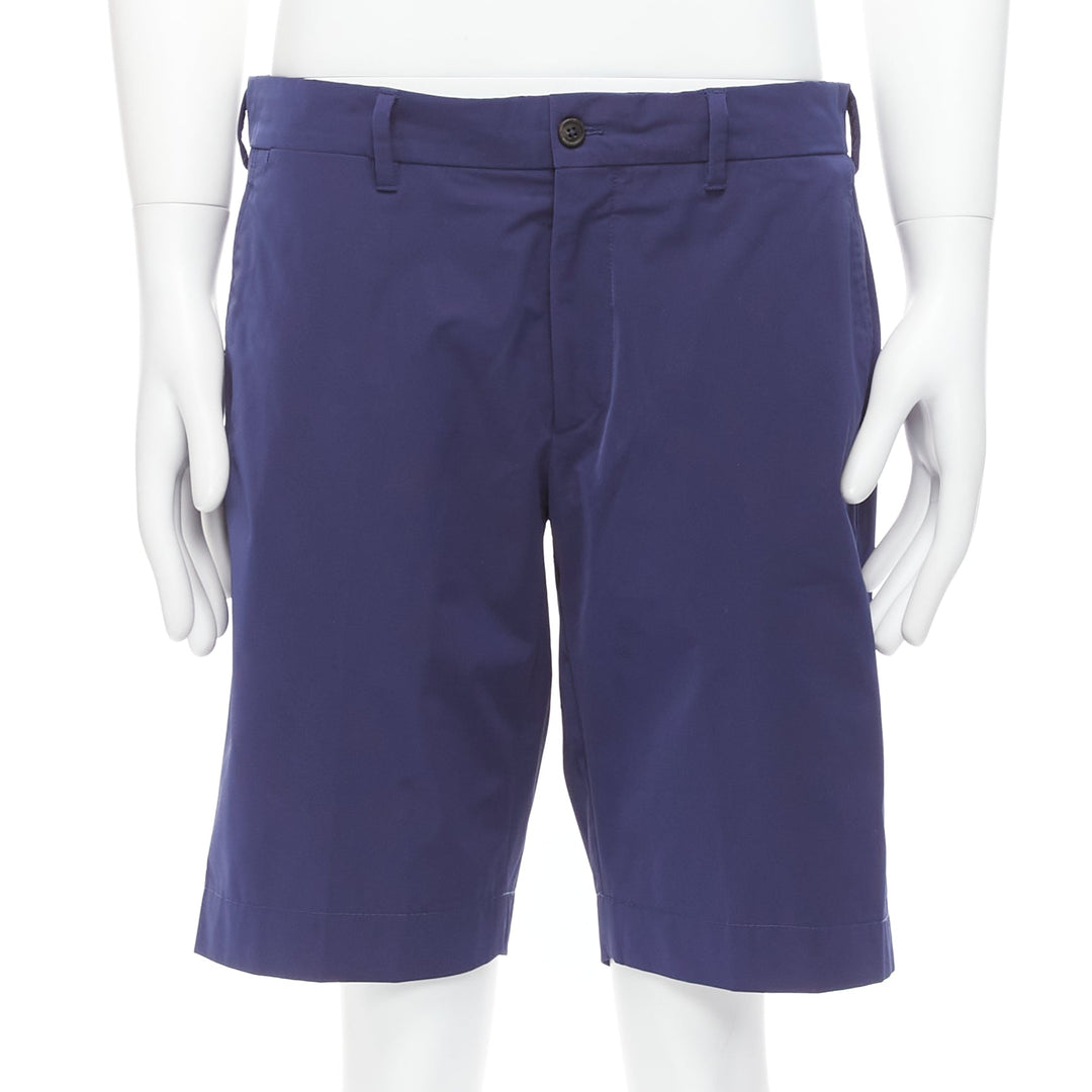 PRADA blue shiny nylon back darts button pocketed Bermuda shorts IT50 L