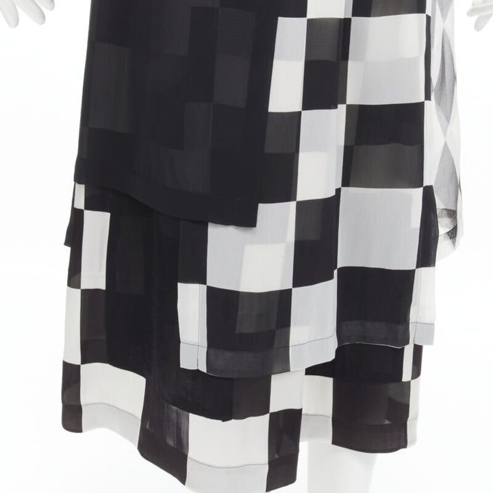 COMME DES GARCONS 1988 Runway black white chessboard checkered bomber skirt S