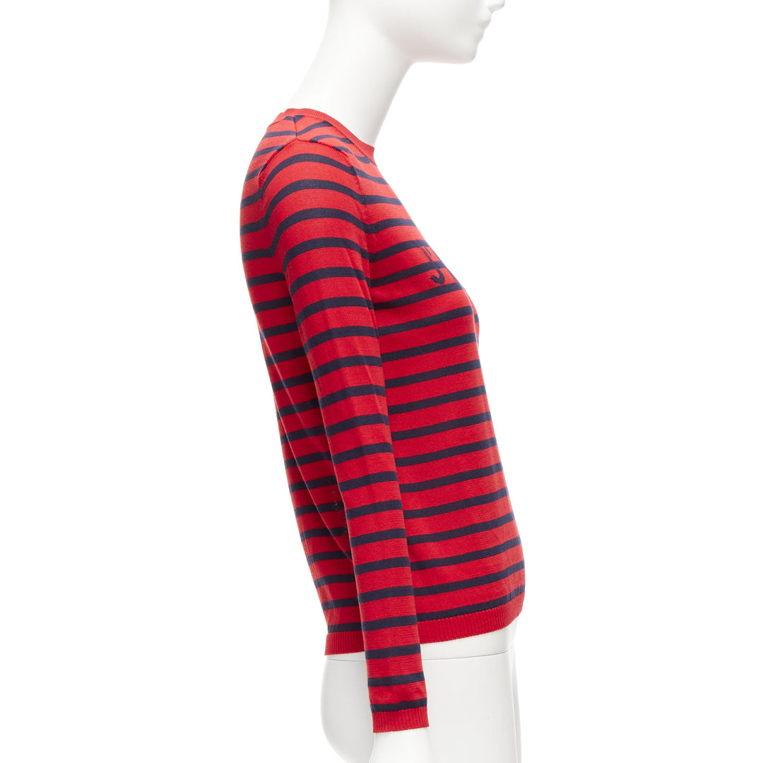 CHRISTIAN DIOR J'Adior 8 red navy striped silk cotton sweater top FR34 XS