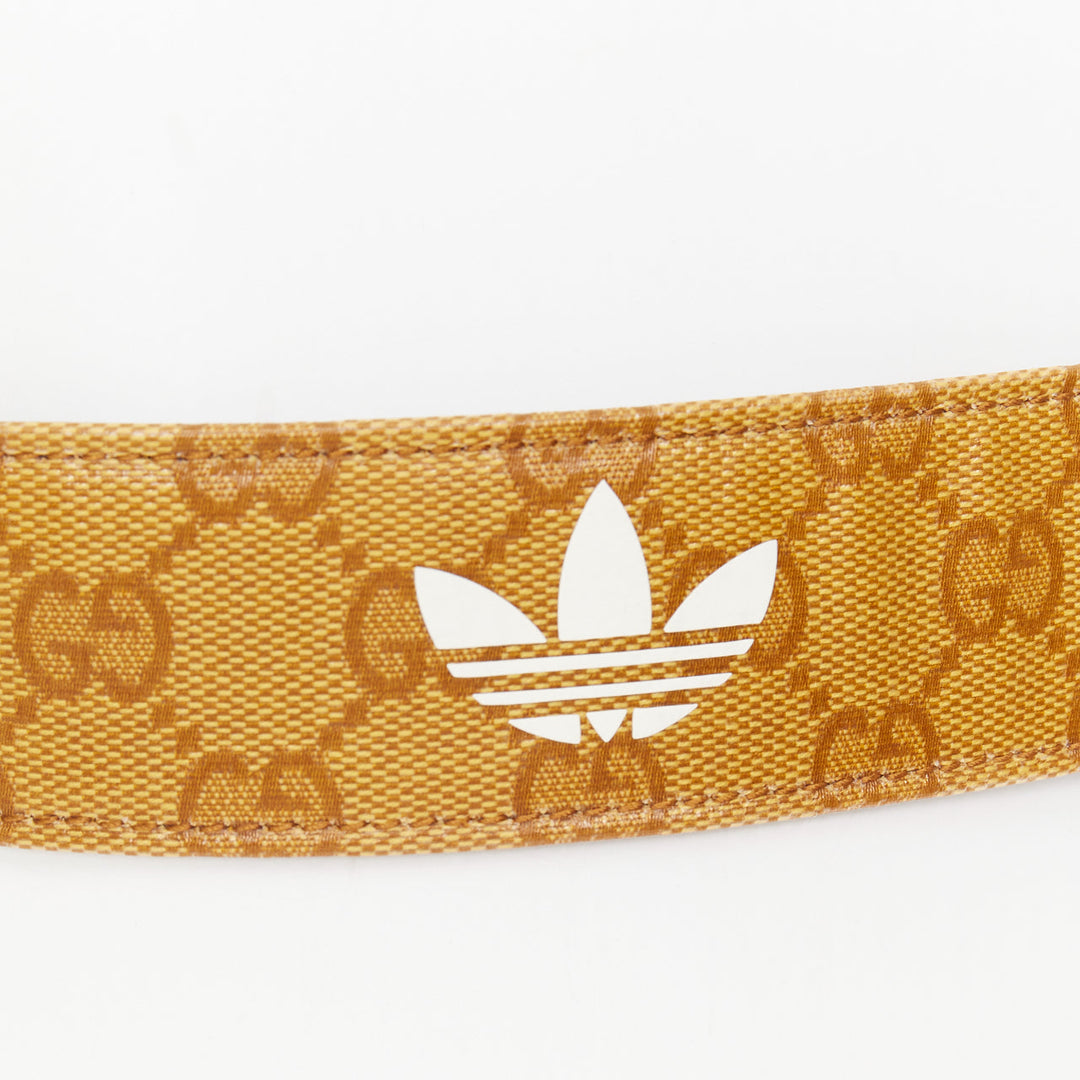 GUCCI ADIDAS 2022 GG Marmont brown coated canvas monogram white leather belt