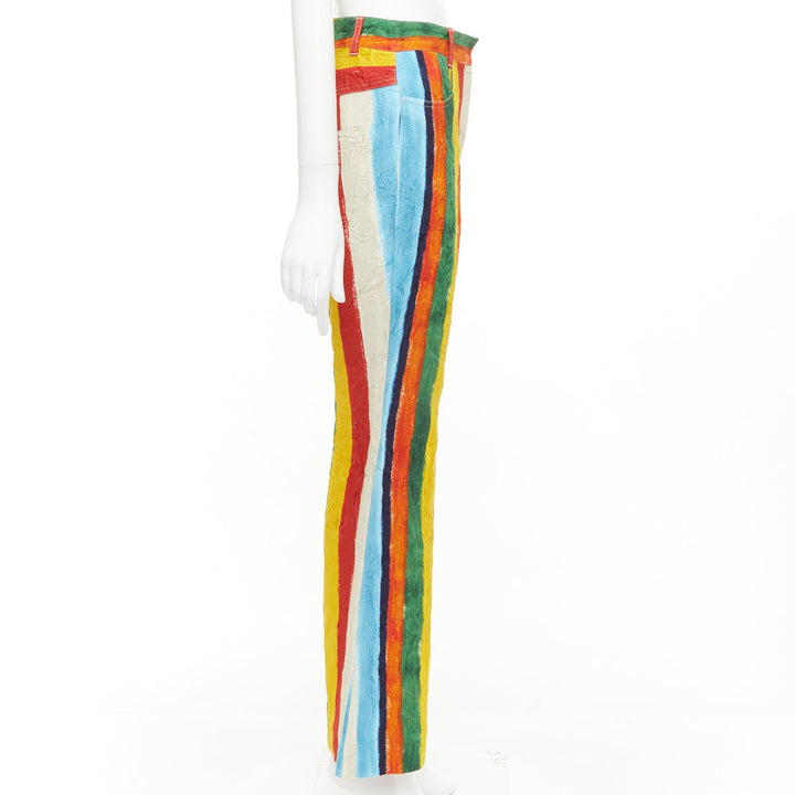 DOLCE GABBANA rainbow striped cotton brocade flared pants IT40 S Kitty Spencer