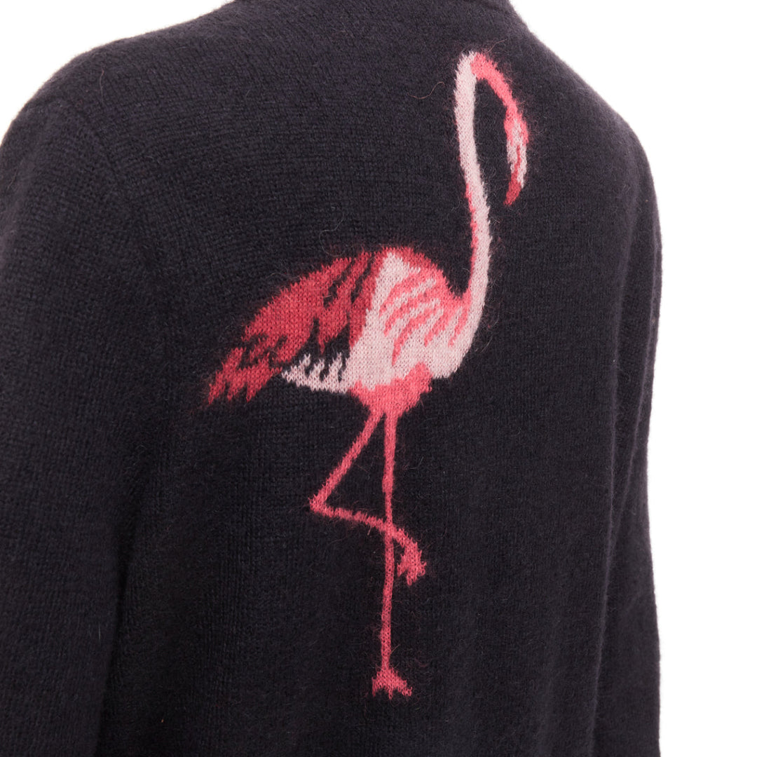 SAINT LAURENT Hedi Slimane black mohair blend flamingo intarsia cardigan M