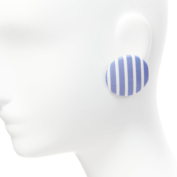 BALENCIAGA blue stripes fabric round badges studs earrings Set 3
