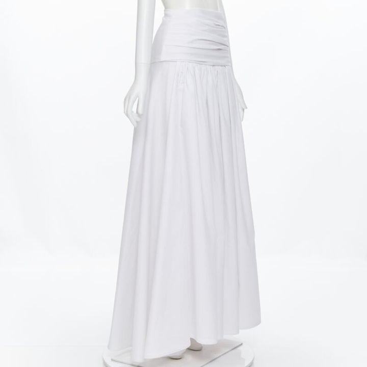 MATICEVSKI white ruched waist band pleated flared maxi dress XS