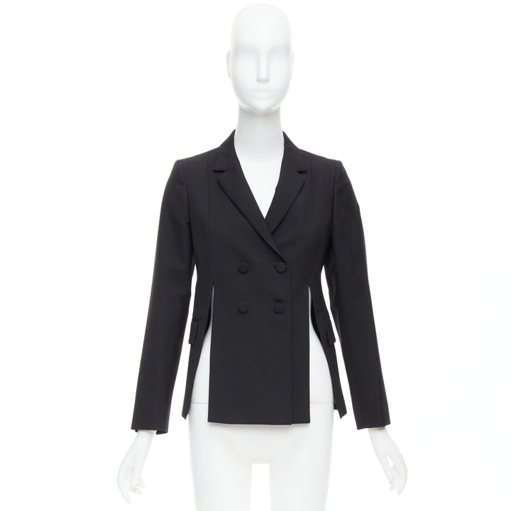 PORTS 1961 black wool silk slit front shoulder padded blazer IT40 S