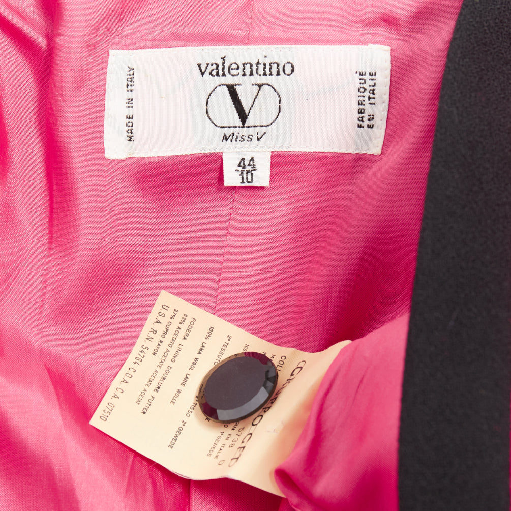 VALENTINO Vintage Miss V 1980's fuschia wool black bow cropped blazer IT44 L