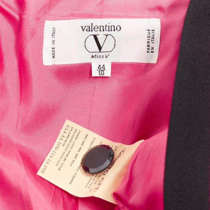 VALENTINO Vintage Miss V 1980's fuschia wool black bow cropped blazer IT44 L