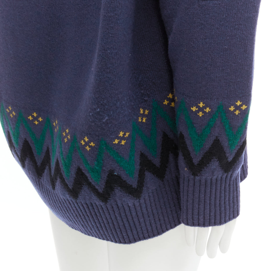 SACAI 2018 navy cotton blend fairisle knit sweater hyrid hoodie JP3 L