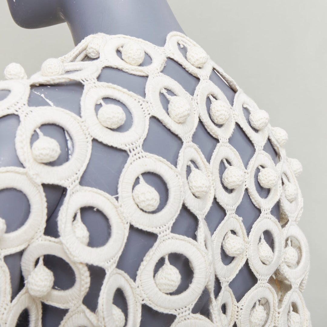 rare MOSCHINO 1980's Vintage cream macrome crochet drop ball crop jacket IT40 S