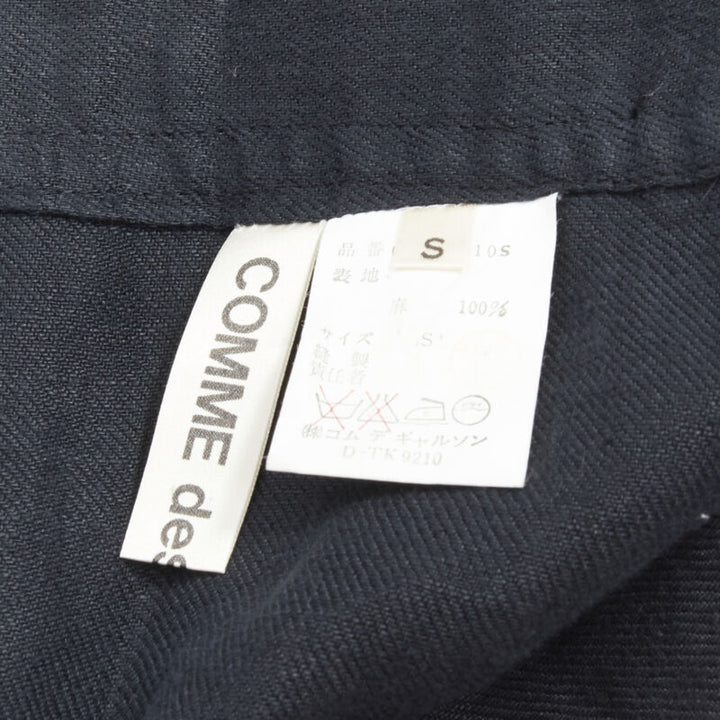 COMME DES GARCONS Vintage black linen one shoulder sash button dungaree skirt S