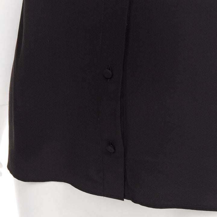 SAINT LAURENT 2014 black cream silk peter pan collar cap sleeve blouse FR36 S