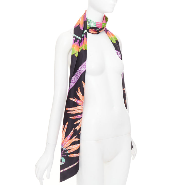HERMES  silk Brazil Laurence Bourthoumieux bird of paradise Maxi Twilly scarf