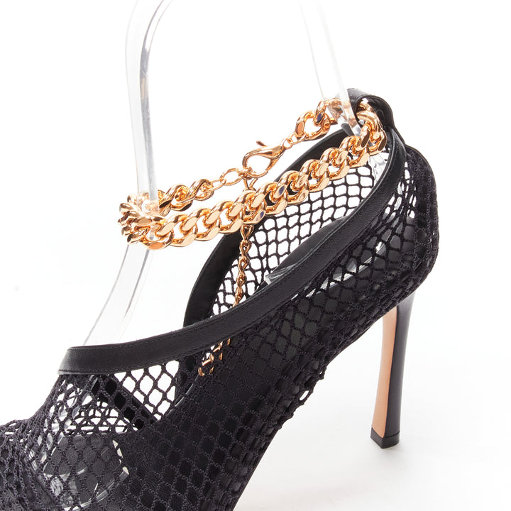 BOTTEGA VENETA gold ankle chain black mesh leather dorsay sandals EU39