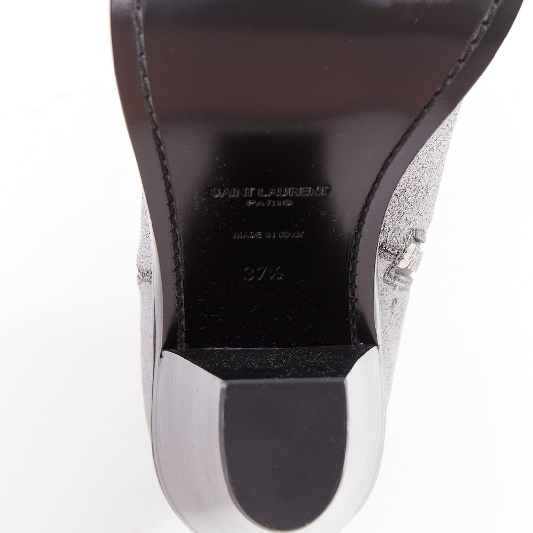 SAINT LAURENT metallic silver blue leather western cowboy ankle boot EU37.5