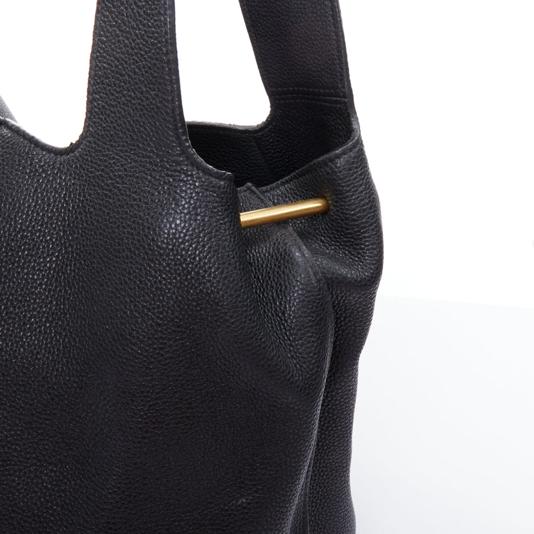 THE ROW black pebbled leather gold stud minimal hobo tote bag