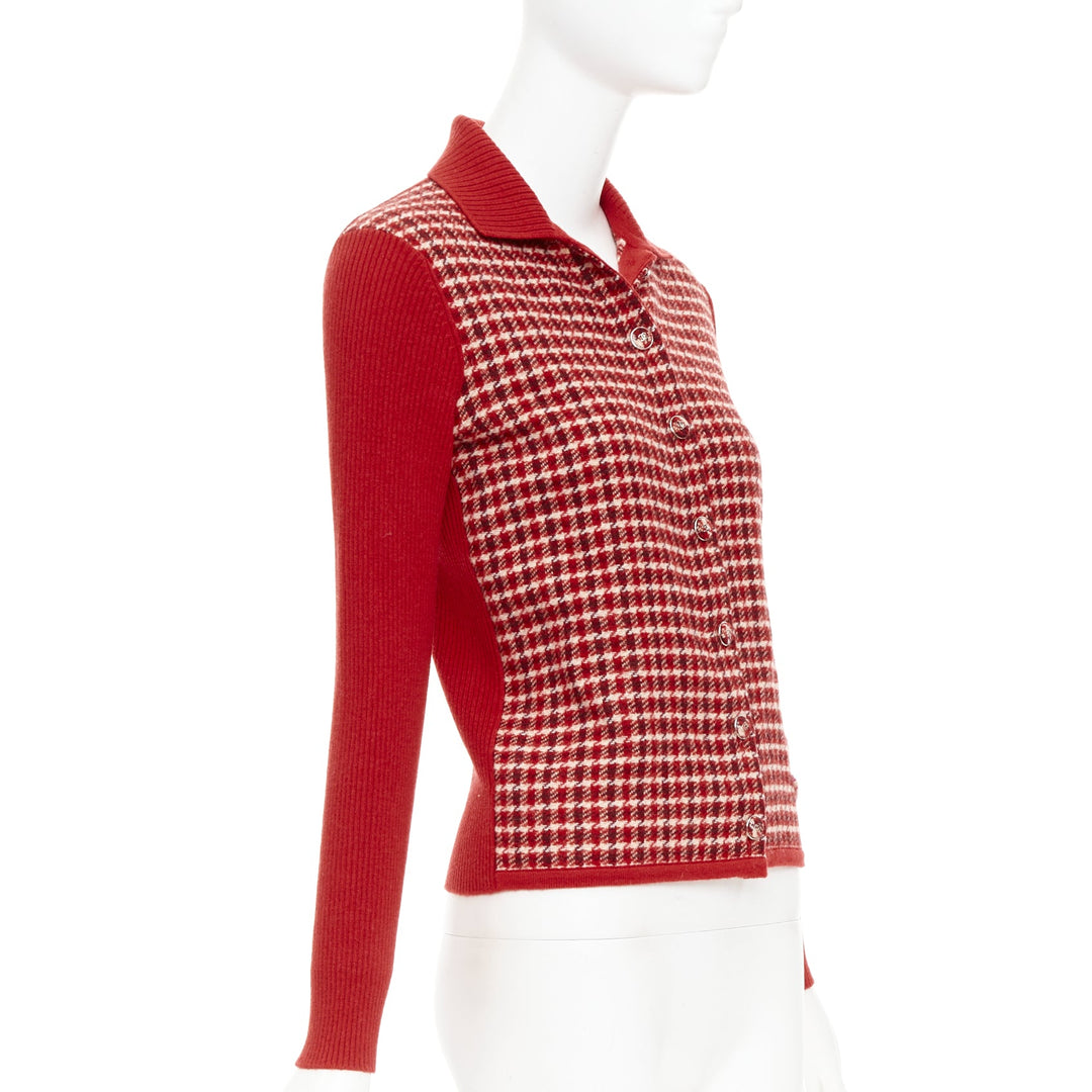 CHANEL 24N red beige cashmere blend CC applique cardigan FR34 XS GDragon