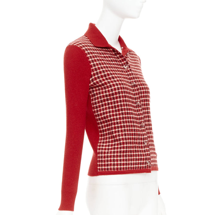 CHANEL 24N red beige cashmere blend CC applique cardigan FR34 XS GDragon