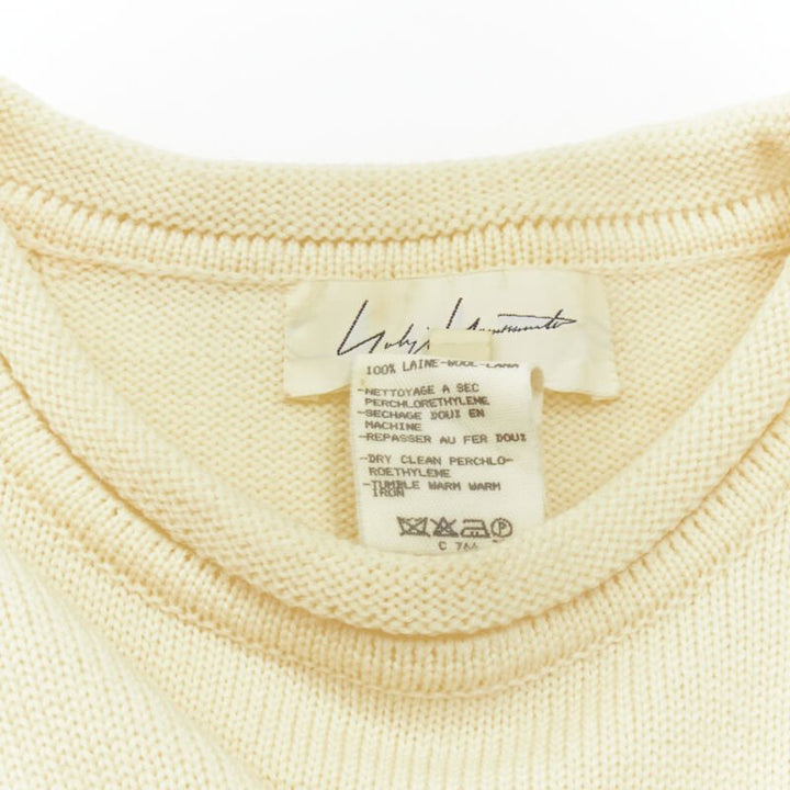 YOHJI YAMAMOTO cream beige 100% wool rolled edge wide sleeve sweater M