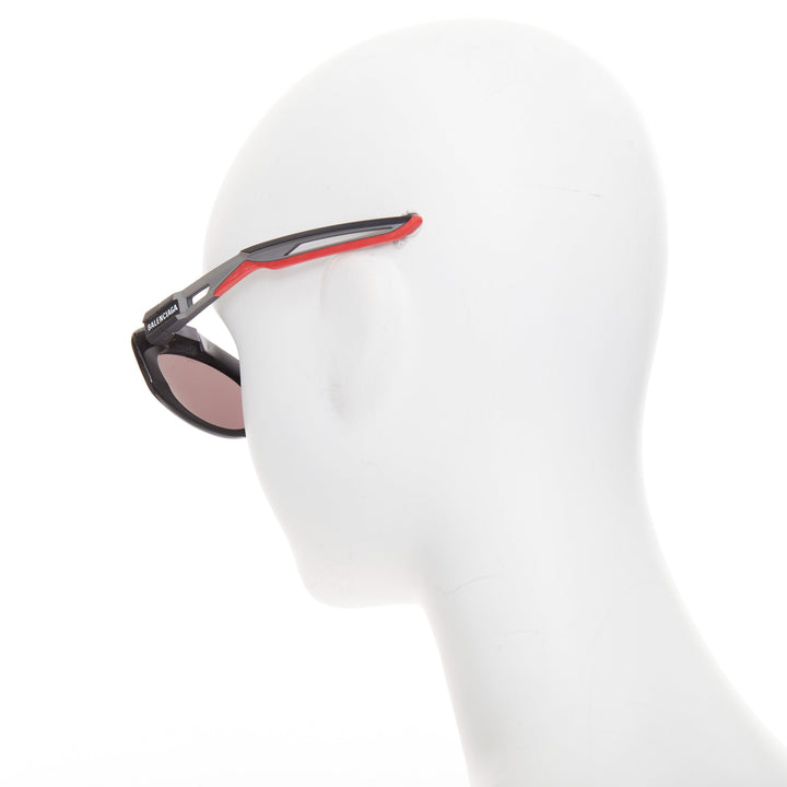 BALENCIAGA BB0053S Hybrid Oval black grey sporty rubber temple sunglasses