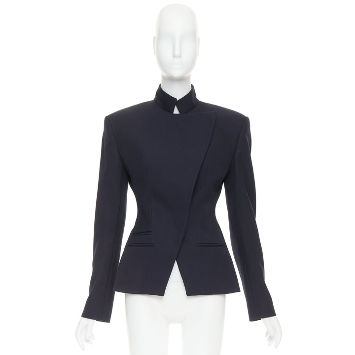 ALEXANDRE VAUTHIER COUTURE SS2025 Runway navy stand collar Power officer blazer