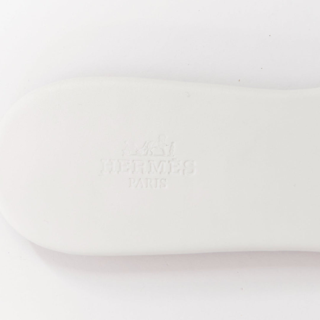 HERMES Lisboa Chaine d'Ancre white leather cut out flat sandal slippers EU37.5