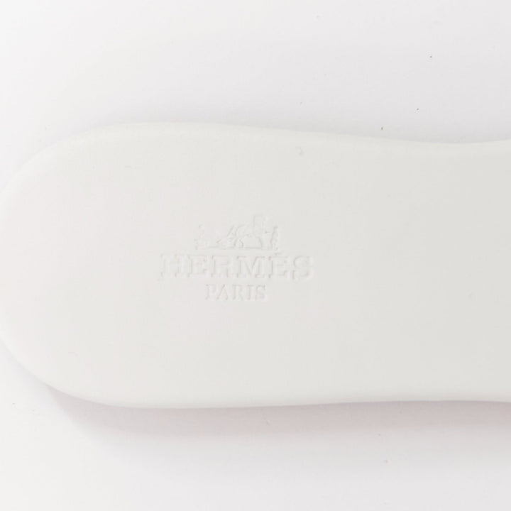 HERMES Lisboa Chaine d'Ancre white leather cut out flat sandal slippers EU37.5