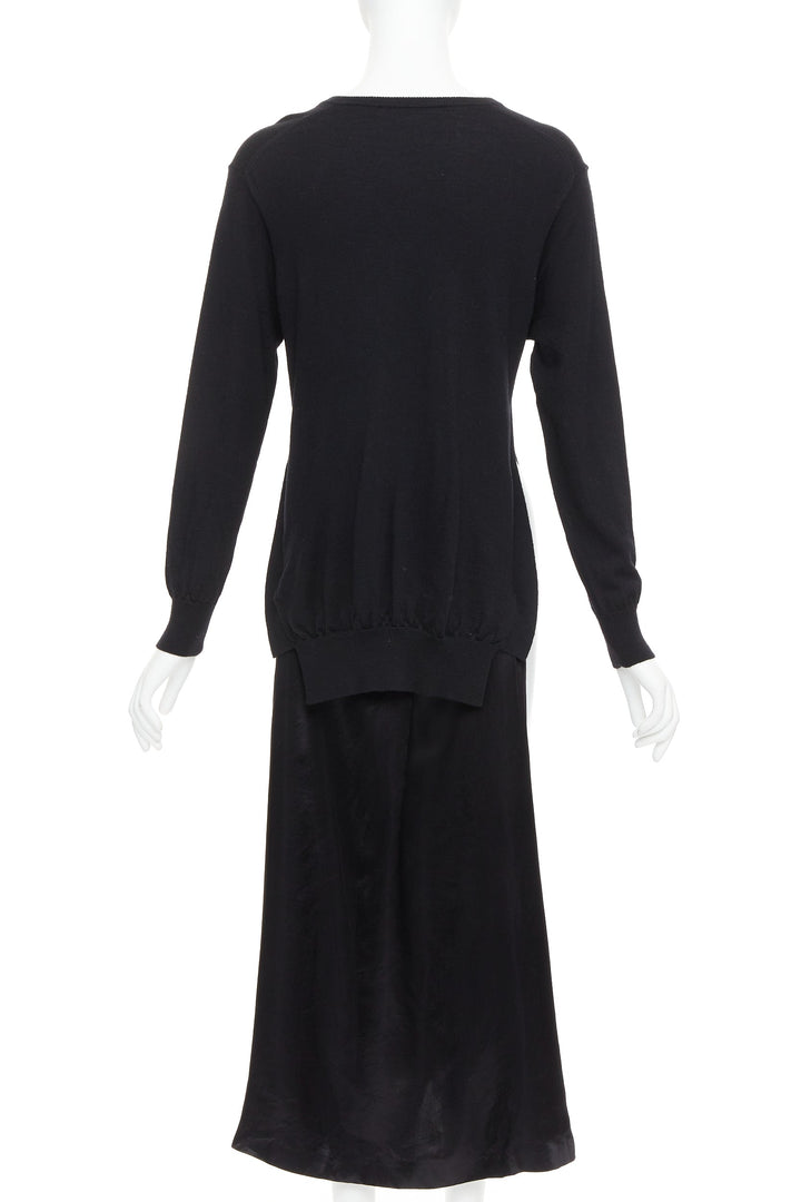 TOGA ARCHIVES Pulla black v neck layered satin slitted long dress