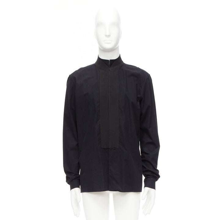 HAIDER ACKERMANN black cotton ribbon trim front bishop dress shirt S