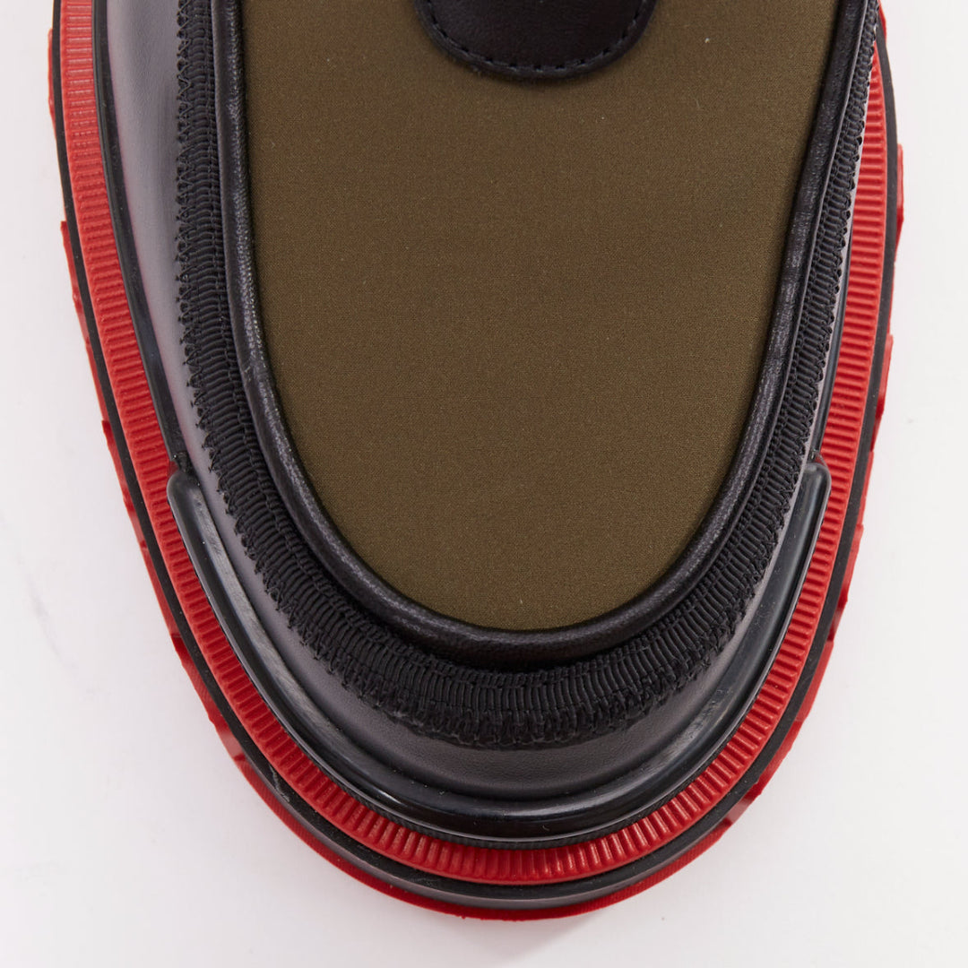 CHRISTIAN LOUBOUTIN Buckle Dune  green nylon leather ridged sole boot EU44