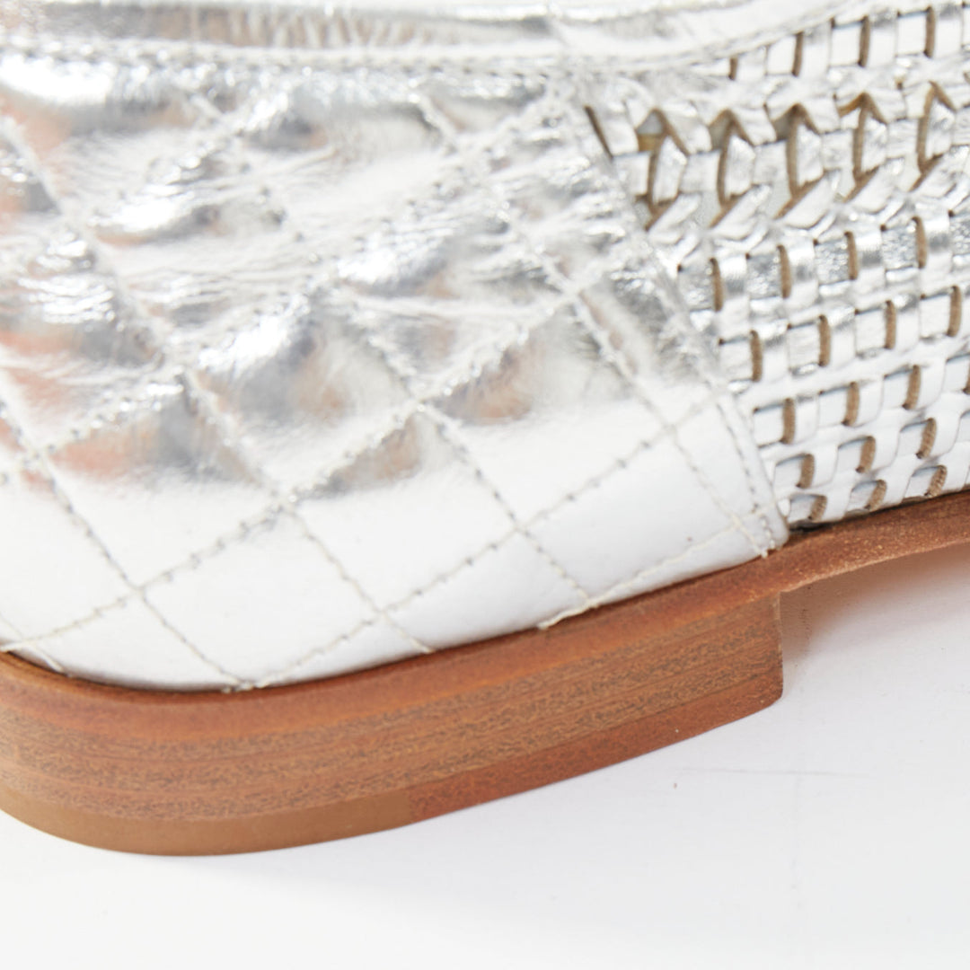 CHANEL 2016 interlocking CC metallic silver woven leather oxford EU39 US9