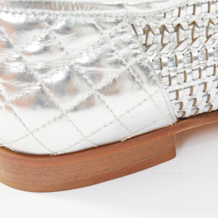 CHANEL 2016 interlocking CC metallic silver woven leather oxford EU39 US9