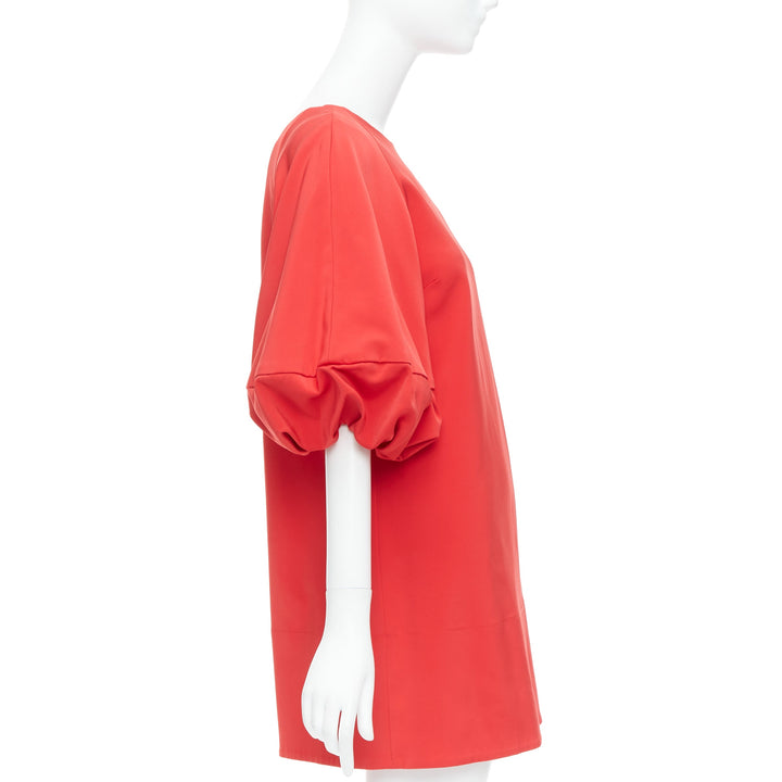 TIBI red satin puff half sleeve V cut out back mini dress US2 S