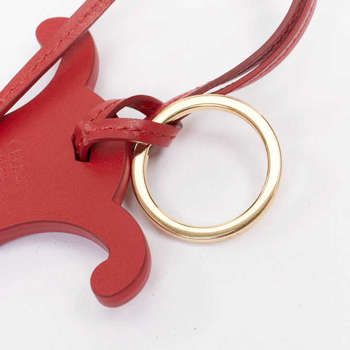 CELINE red smooth calfskin Triomphe gold hardware keyring bag charm