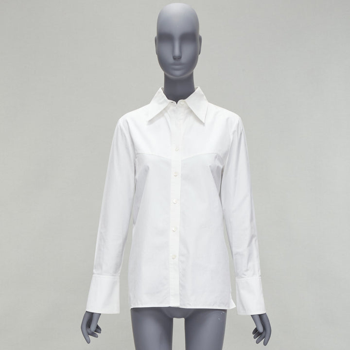 GUCCI Vintage white minimal wide collar angular bust dart dress shirt IT40 S