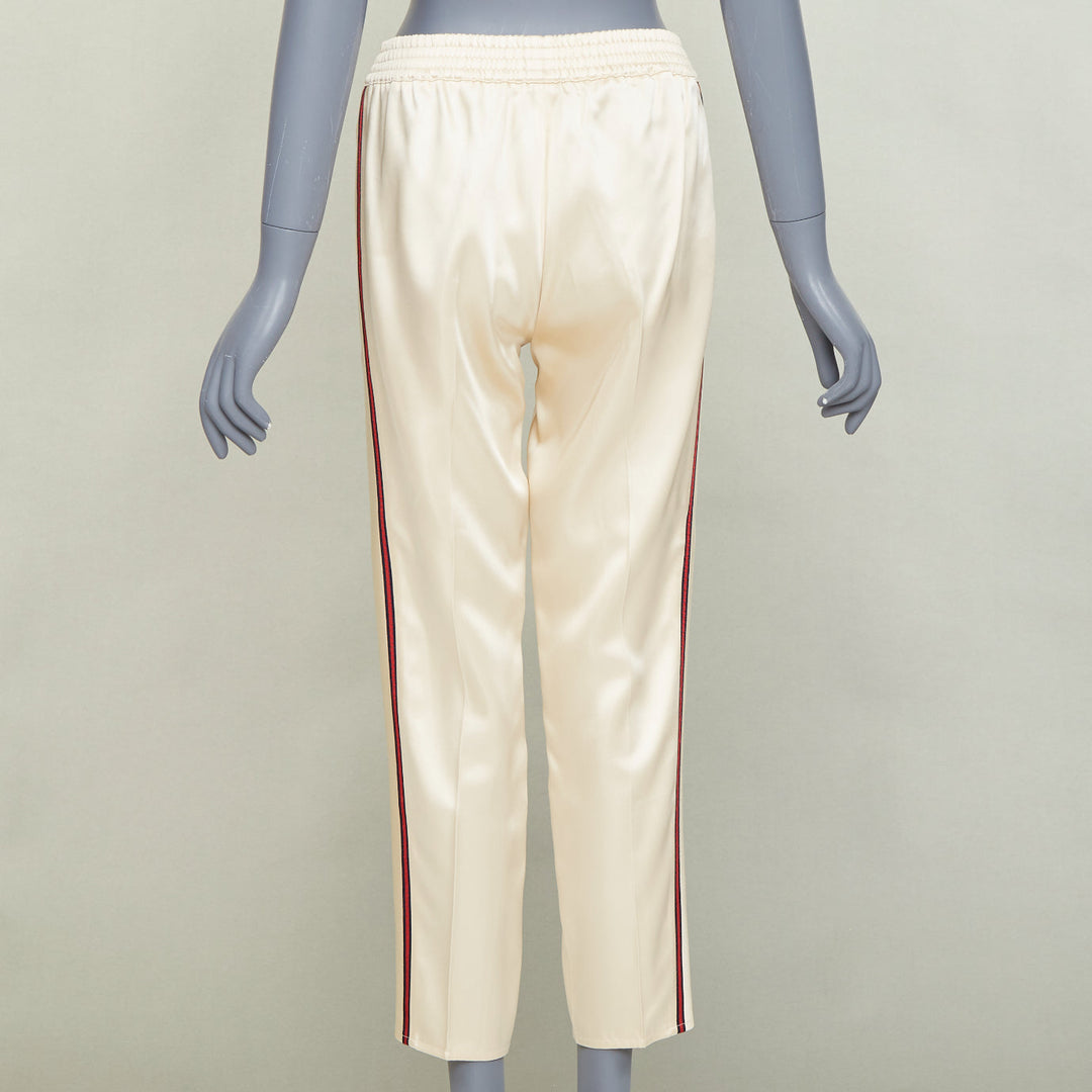 GUCCI 2016  ivory acetate navy red web mid waist cropped track pants IT38 XS