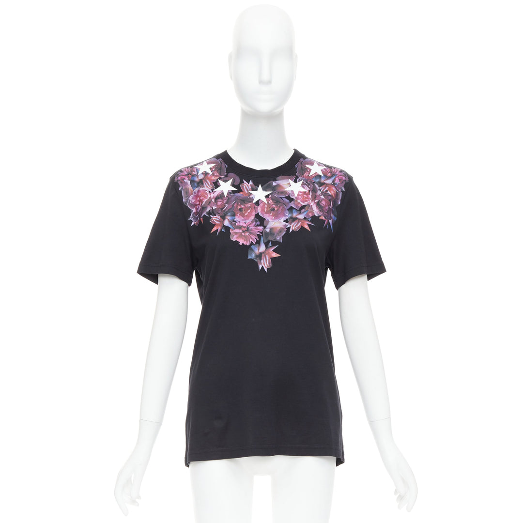 GIVENCHY Riccardo Tisci purple flower white star black tshirt XS