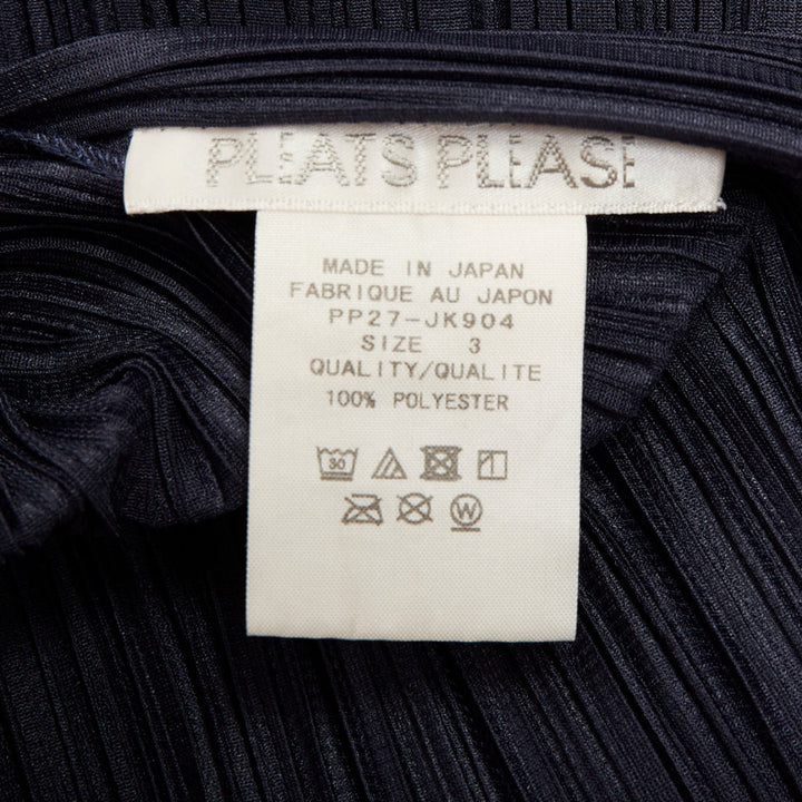 ISSEY MIYAKE Pleats Please navy blue plisse angular mock neck top JP3 L