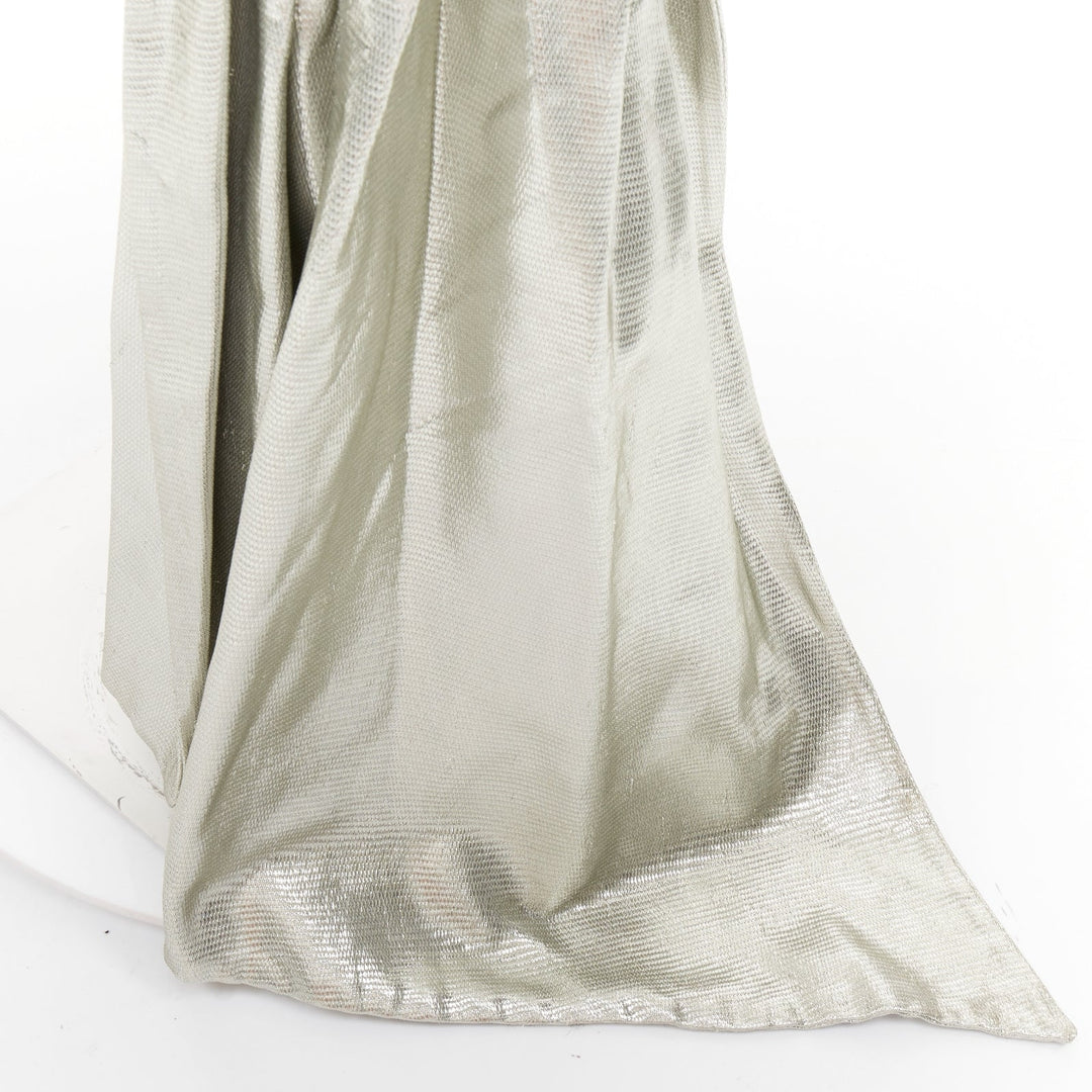 rare ALEXANDRE VAUTHIER COUTURE AW2019 Runway turquoise lame drape shoulder gown